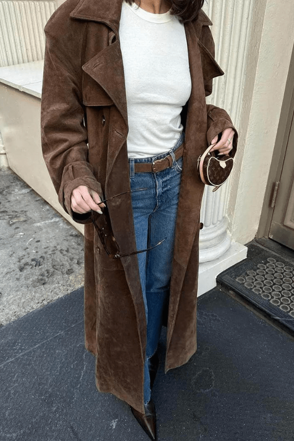 Greta | Manteau Trench Long pour Femmes en Suède Vegan – Manteau en Aspect Suède 2026