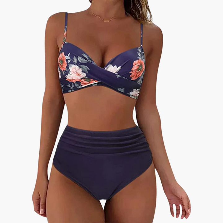 Ensemble de bikini deux pièces - Maillot de bain pour femmes avec imprimé floral et taille