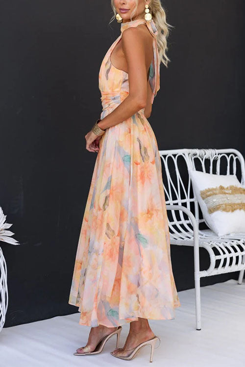 Aurora™ - Robe maxi élégante avec dos nu et impression aquarelle