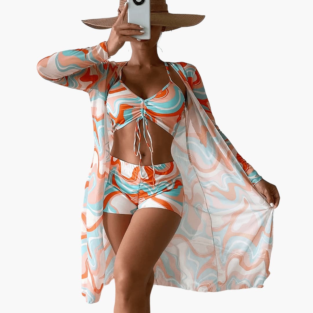 Ensemble de maillots de bain d'été pour femmes en 3 pièces avec manches longues