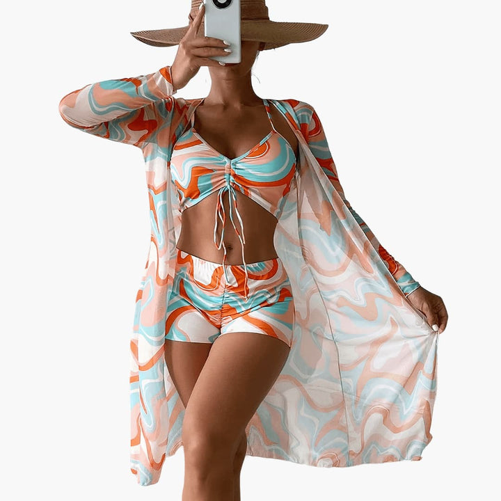 Ensemble de maillots de bain d'été pour femmes en 3 pièces avec manches longues