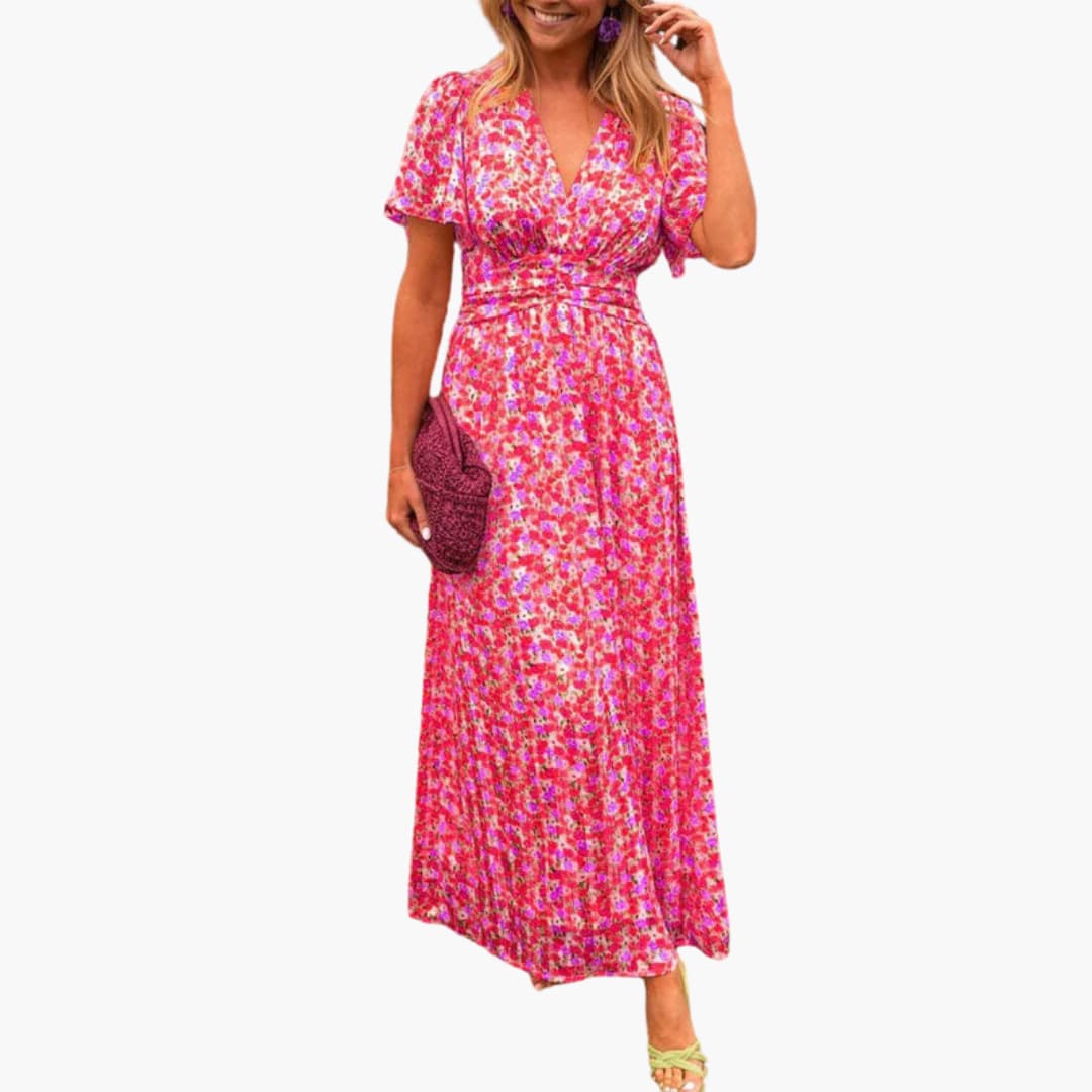Robe Maxi Wrap Florale - pour Femmes avec Décolleté en V