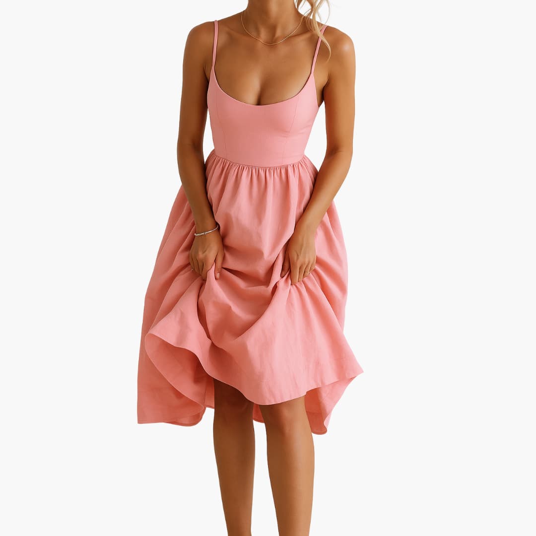 Robe midi sans manches - Robe d'été pour femmes avec jupe plissée