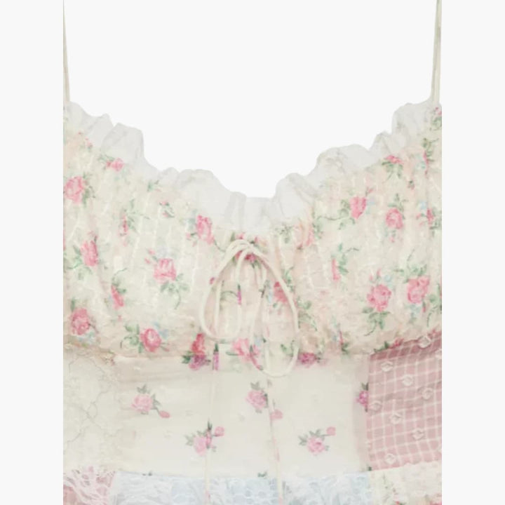 Robe Maxikleid Patchwork - Robe d'été pour femmes avec bretelles spaghetti
