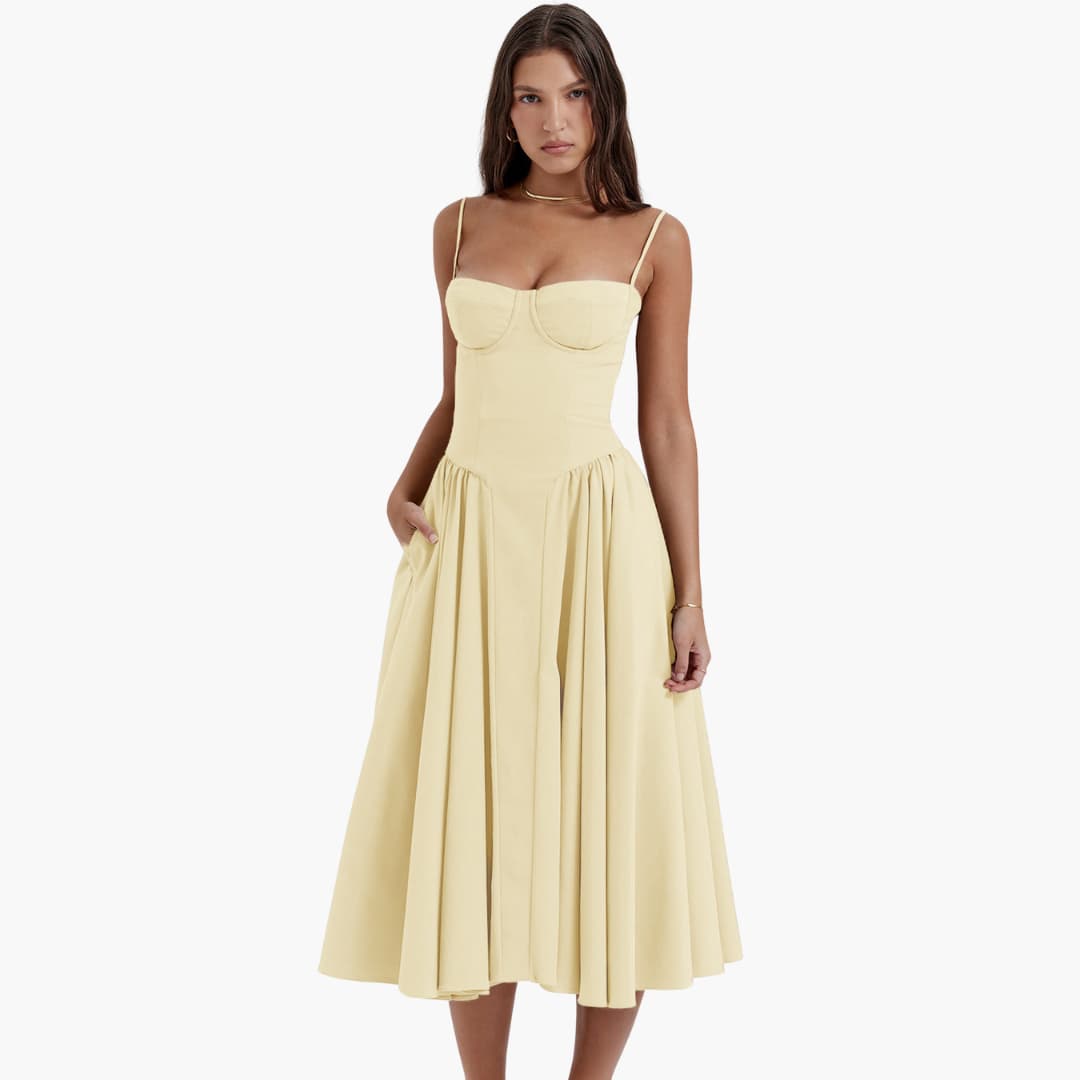 Robe midi femme – Robe corset rétro avec bretelles été