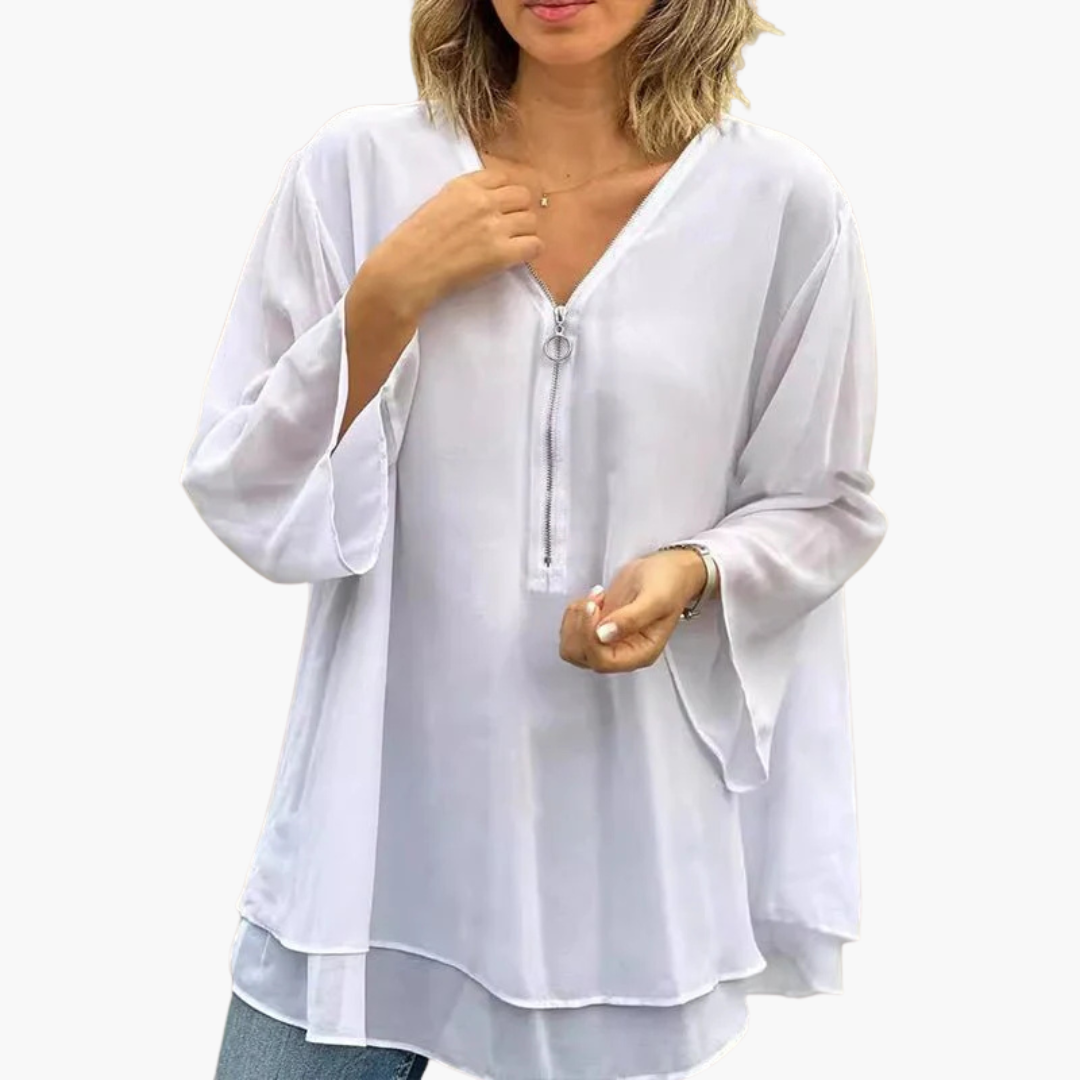 T-shirt à manches longues à demi-zip - Haut décontracté pour femmes