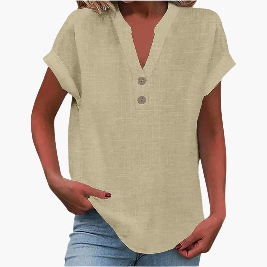 T-shirt à manches courtes pour femme avec décolleté en V et coupe décontractée