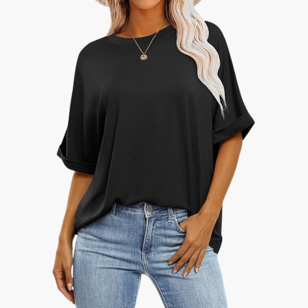T-shirt oversize pour femmes avec col rond et manches courtes