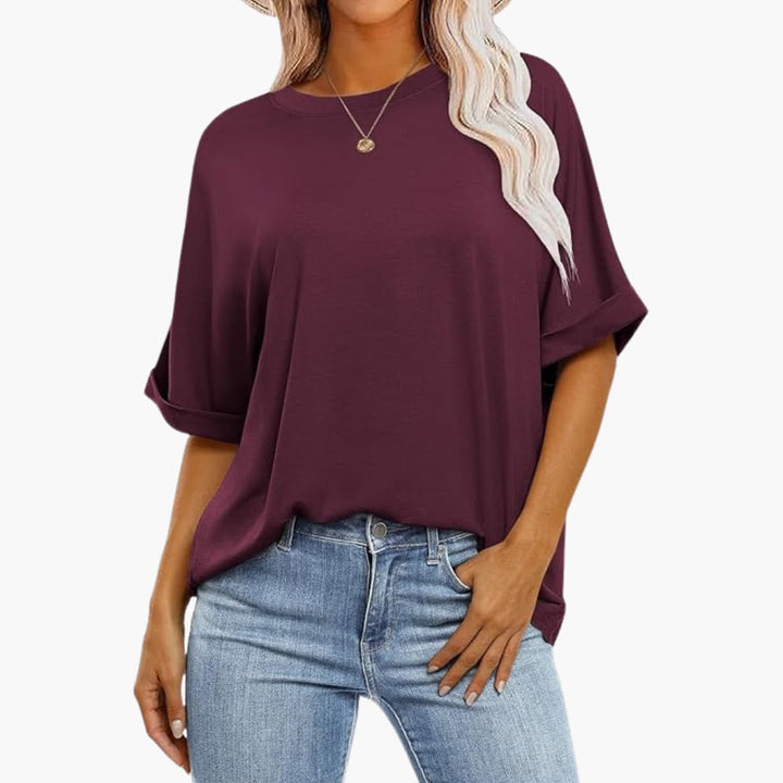 T-shirt oversize pour femmes avec col rond et manches courtes