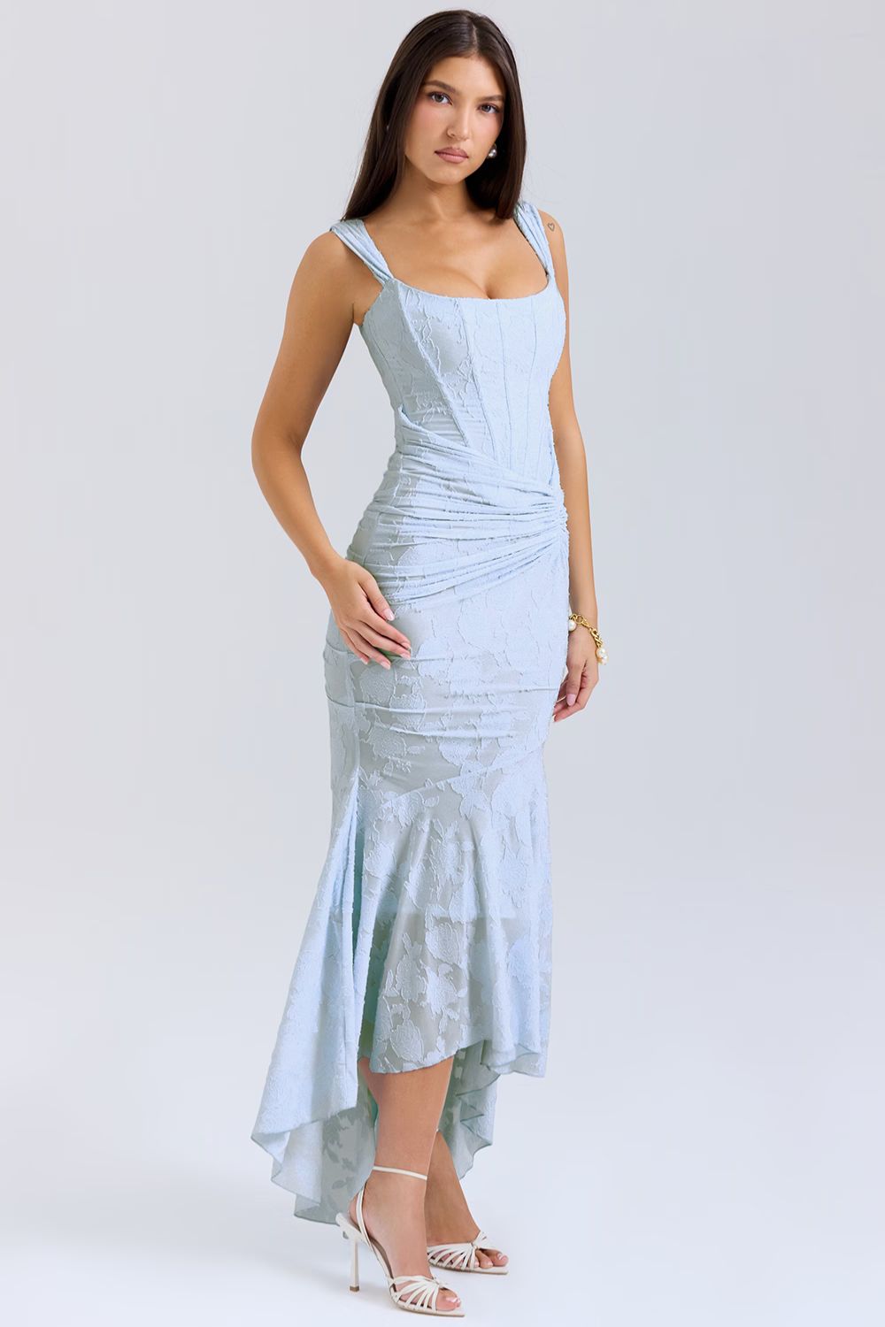 Robe Maxi Celeste avec décolleté en V profond