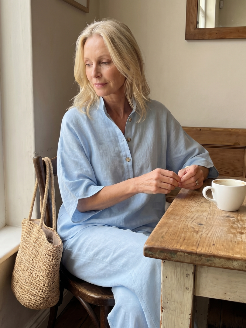Amity | Ensemble Tunika-Pantalon à Boutons Frontaux Relaxé