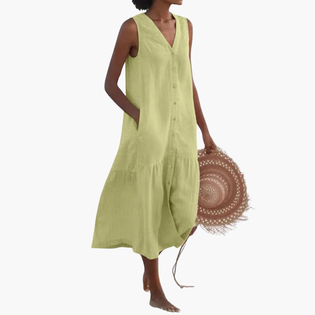Robe midi à boutons pour femmes - Robe chemise estivale