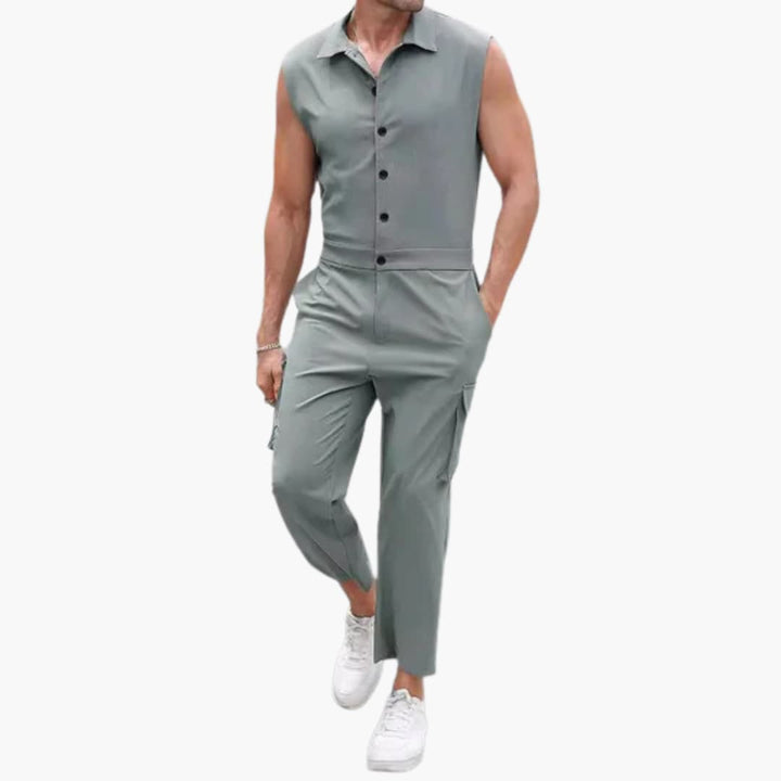 Combinaison sans manches pour hommes avec poches cargo et patte de boutonnage