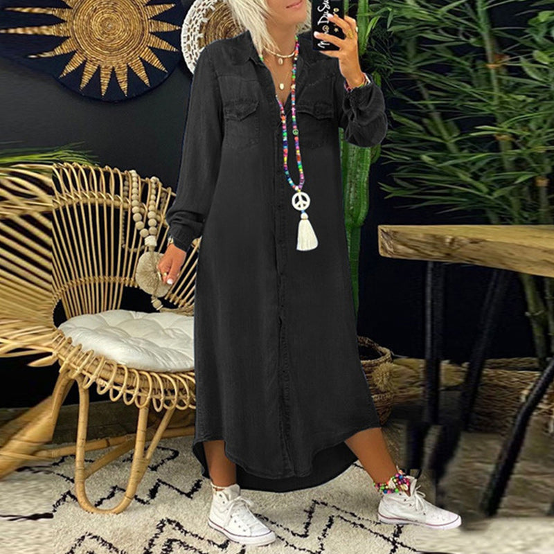 Yara | Robe maxi en jean à manches longues