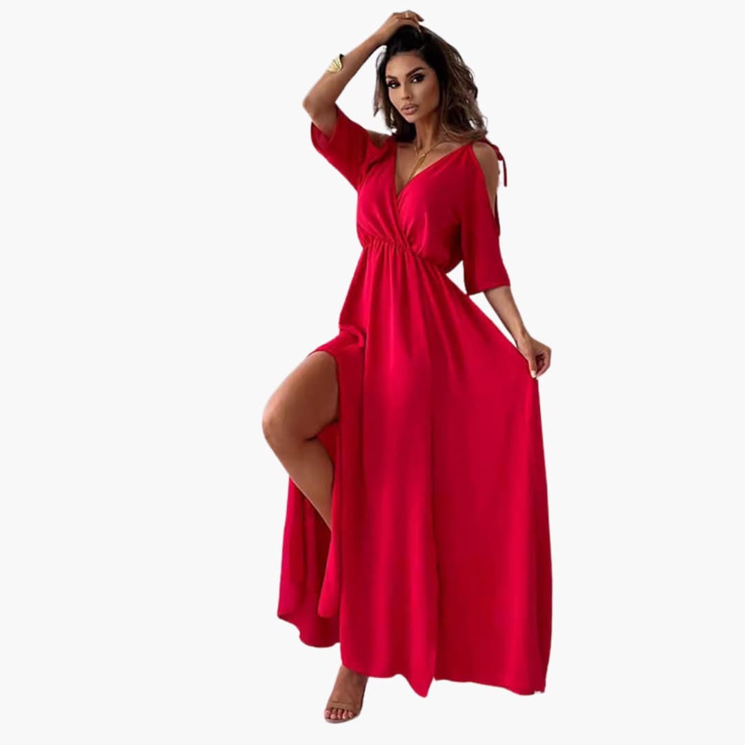 Robe maxi avec décolleté en V et fente – Mode de soirée pour femmes