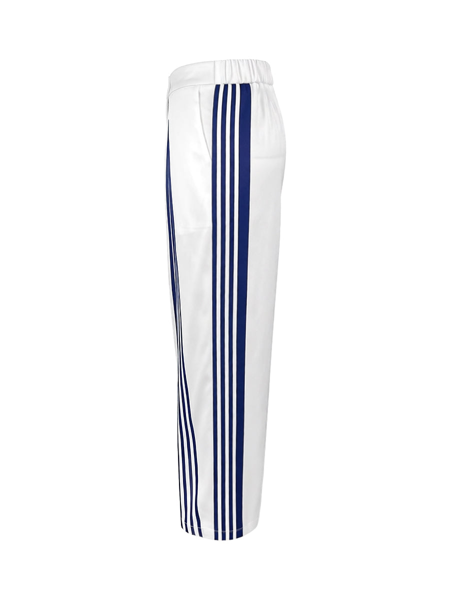 Pantalon taille haute, à jambes larges, sans ceinture, couleur contrastée