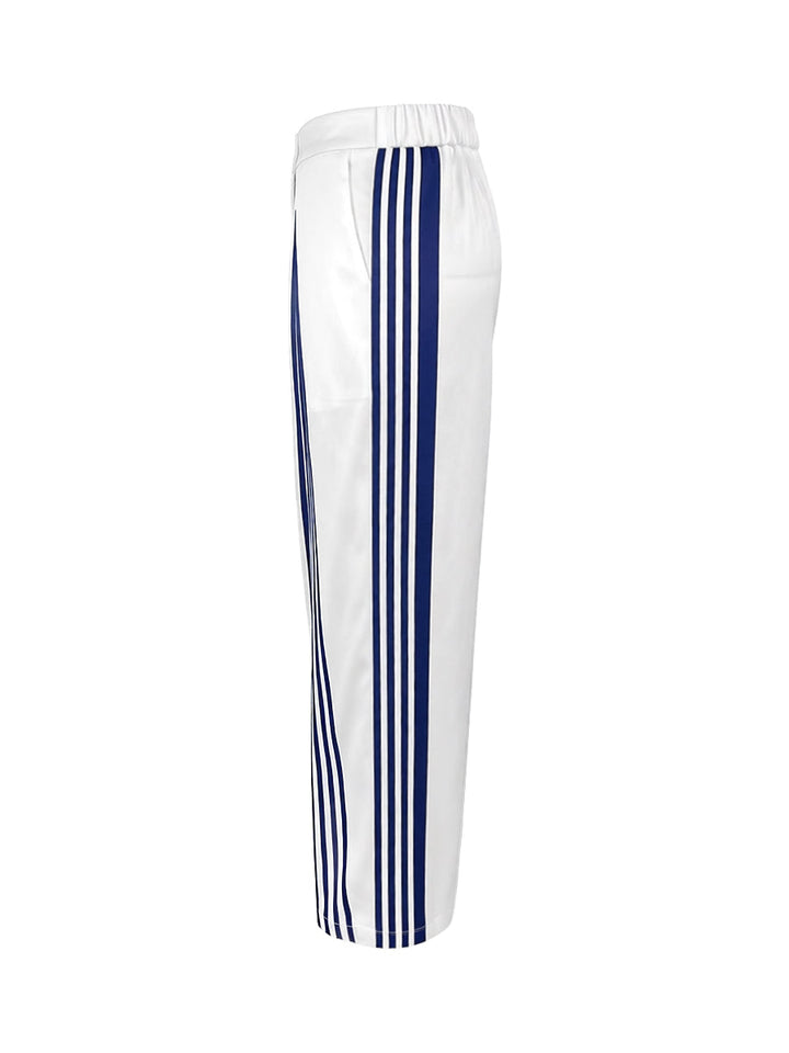 Pantalon taille haute, à jambes larges, sans ceinture, couleur contrastée