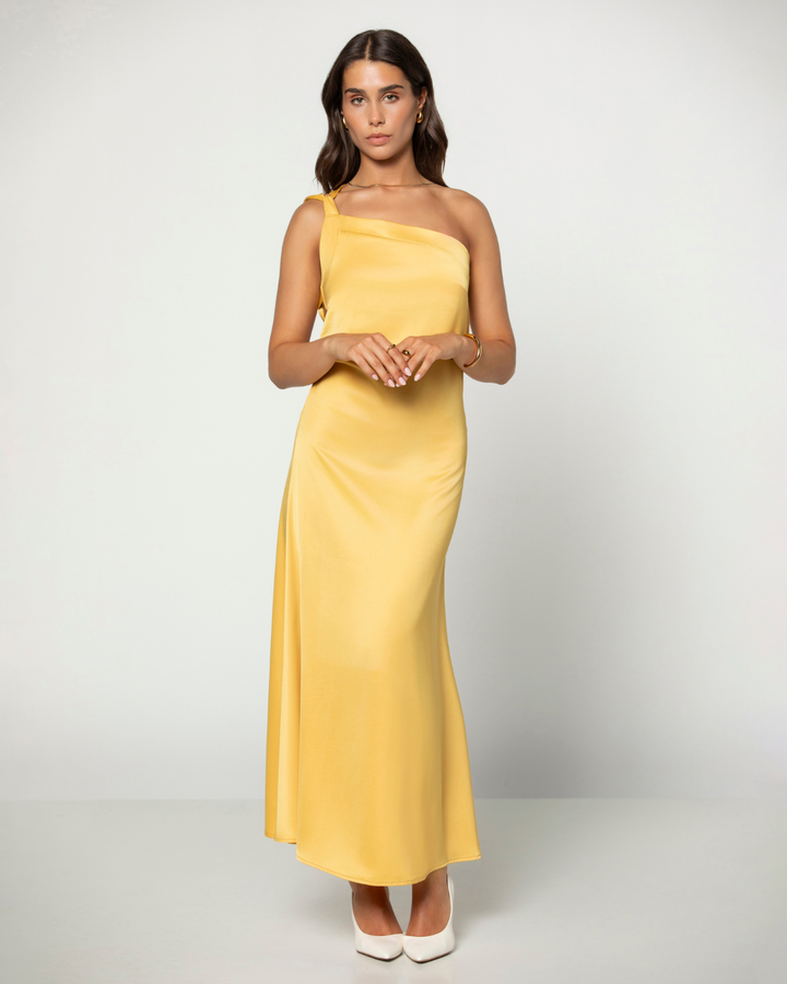 Kiara | Robe midi en satin asymétrique à une épaule