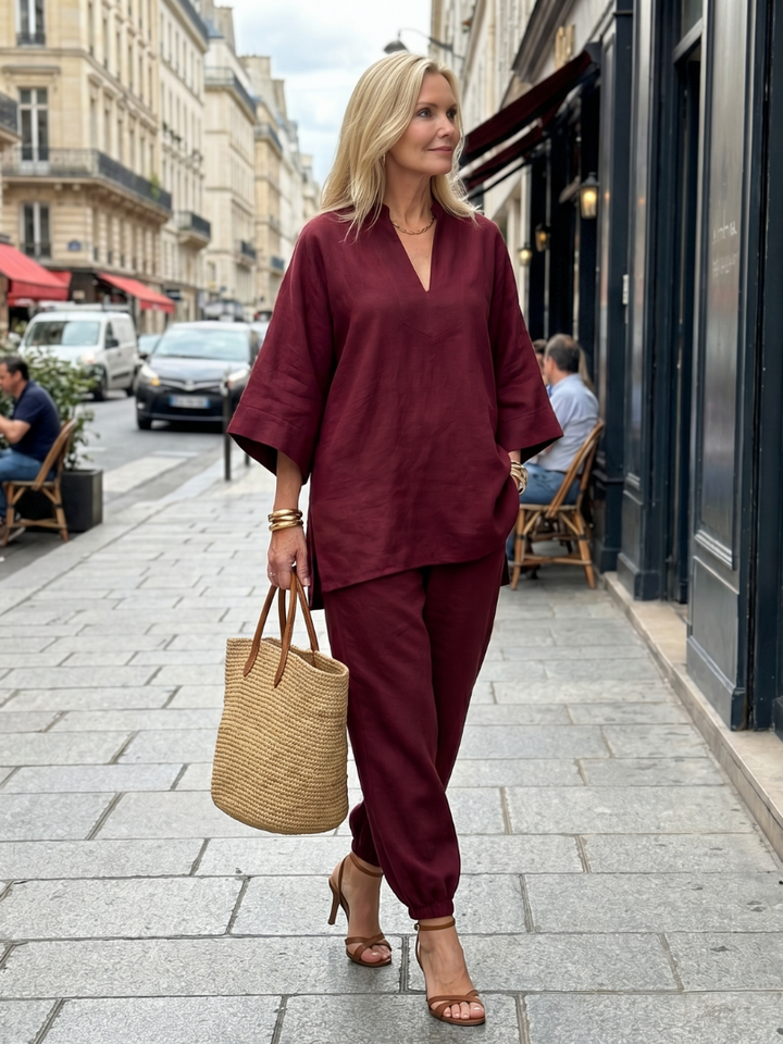 Georgiana | Tunique à décolleté en V avec pantalons froncés