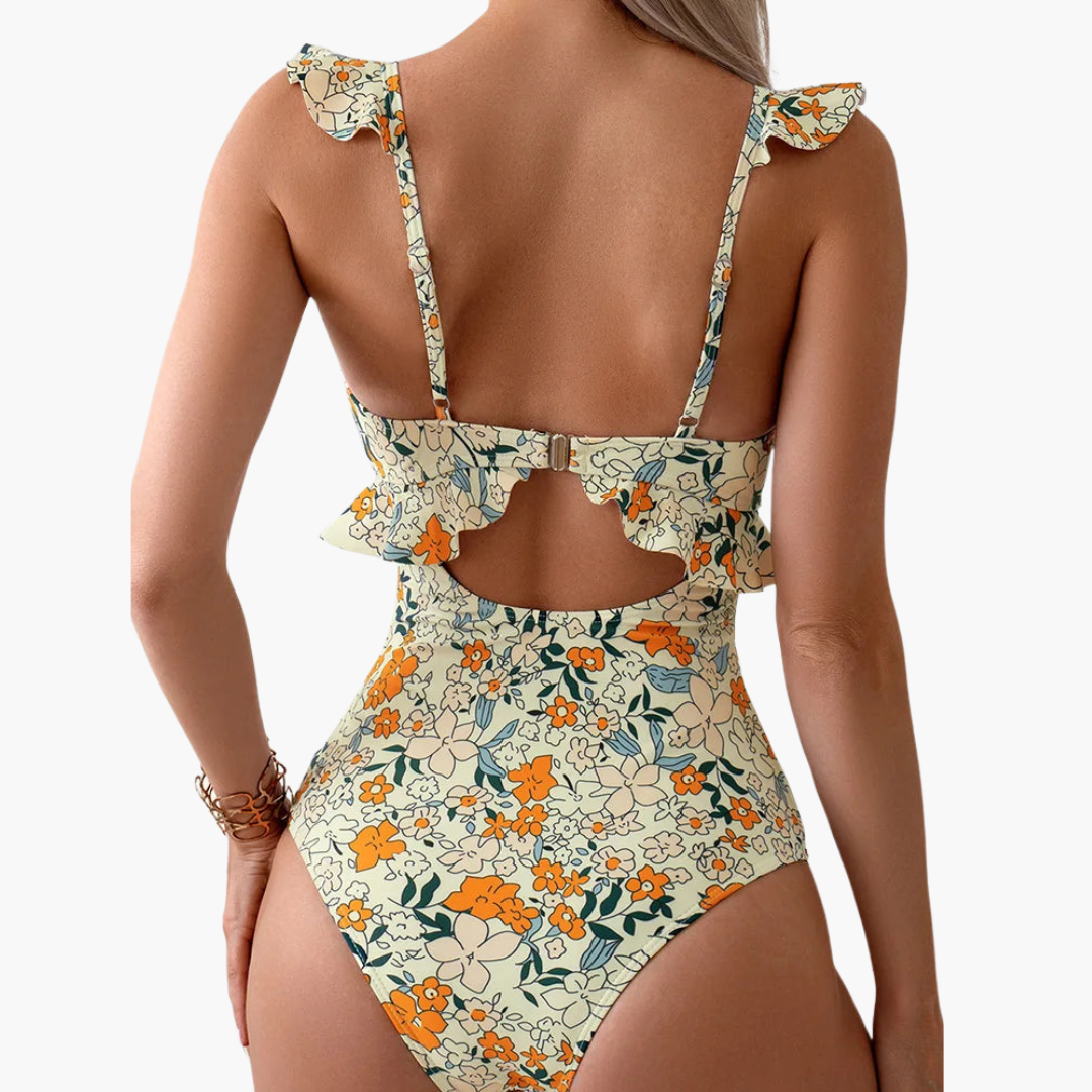 Maillot de bain femme - Monokini floral avec volants et découpes