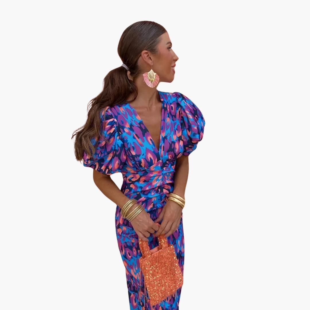 Robe midi à manches bouffantes - Tenue d'été élégante pour femmes