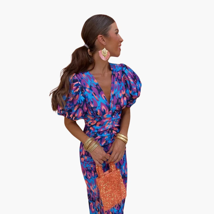 Robe midi à manches bouffantes - Tenue d'été élégante pour femmes