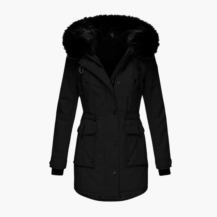 Veste parka femme avec capuche, fermeture à boutons et poches à rabat