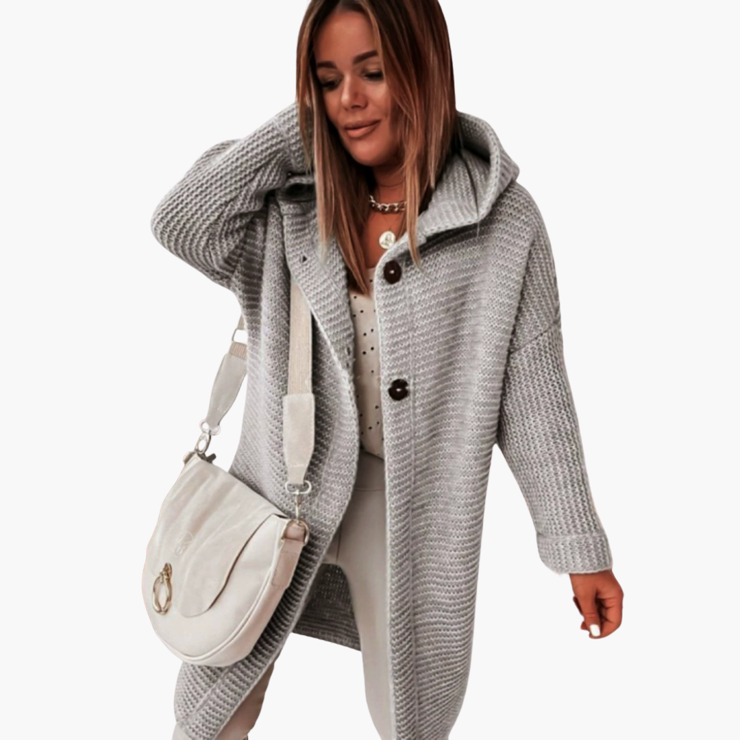 Veste en tricot à capuche pour femmes avec coupe ouverte et manches longues