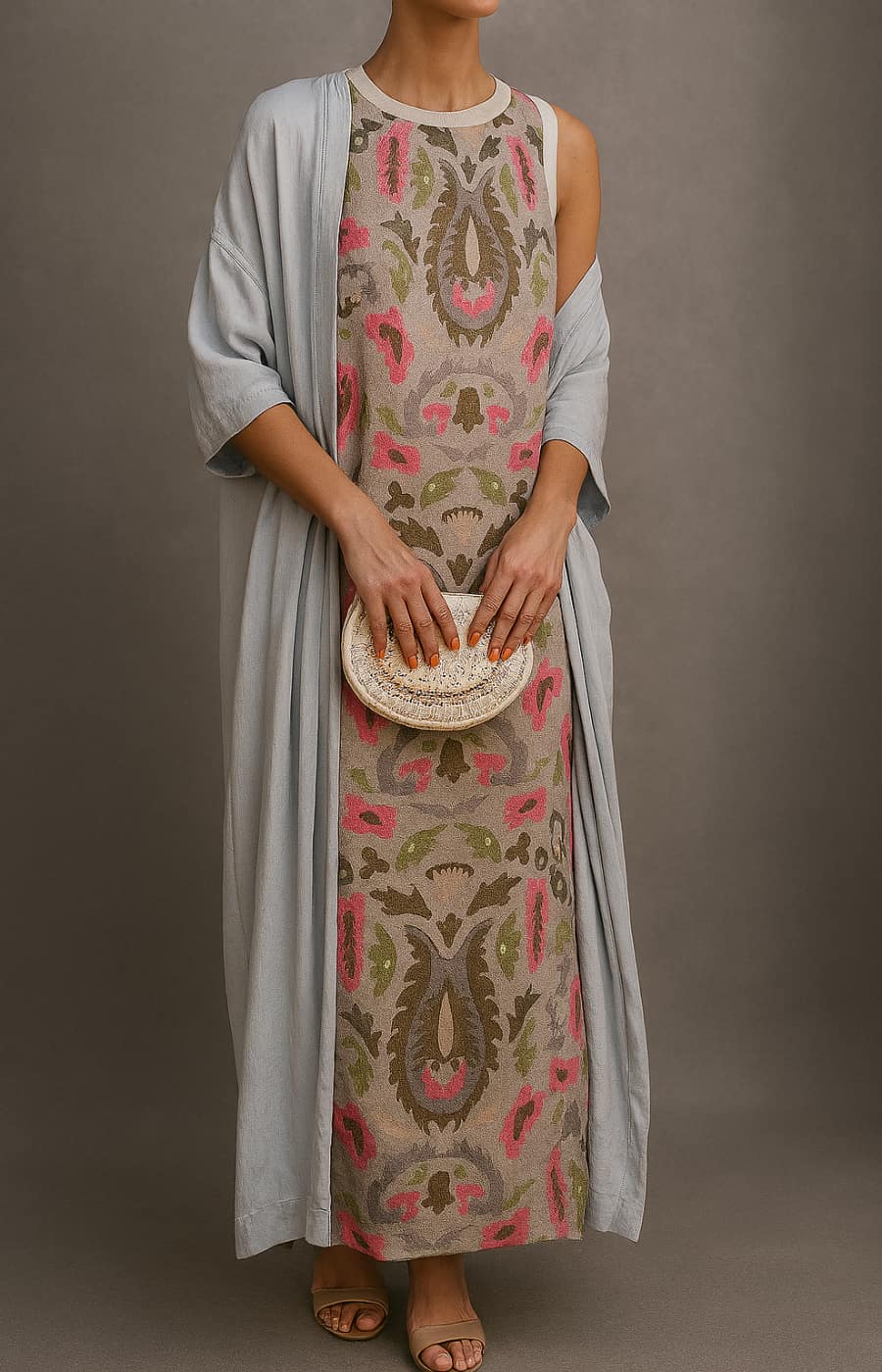 CORVALISSE - Robe maxi élégante avec écharpe assortie