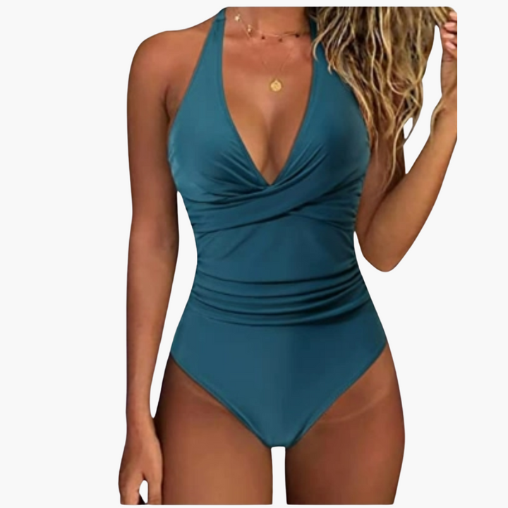 Maillot de bain d'été à carreaux - Une pièce pour femmes avec décolleté en V