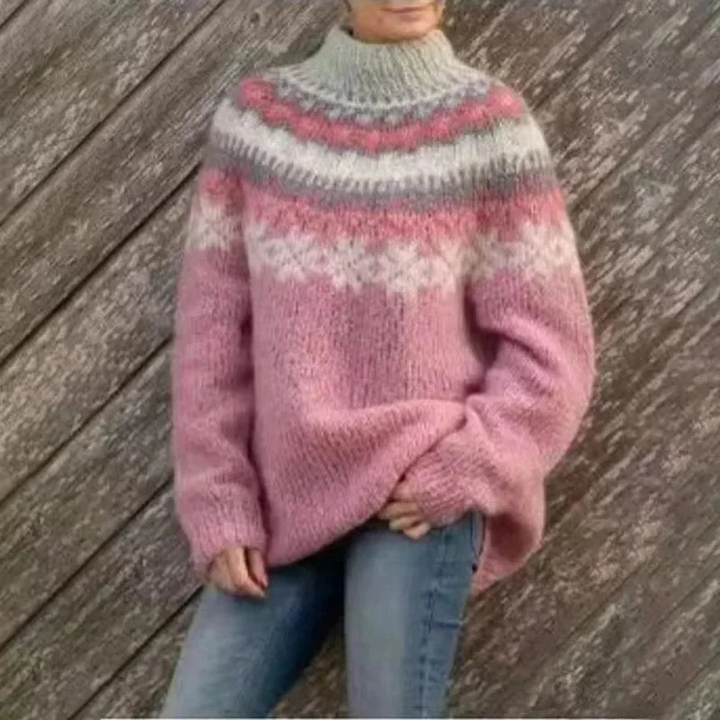 Pull en grosse maille norvégien pour femmes | Pull d'hiver avec col rond