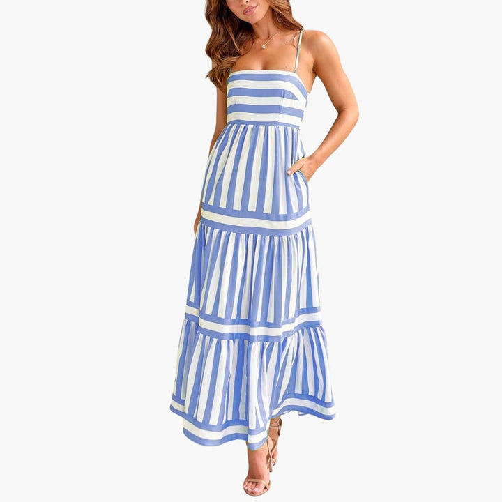 Robe Maxi Femme - Robe d'été rayée avec bretelles