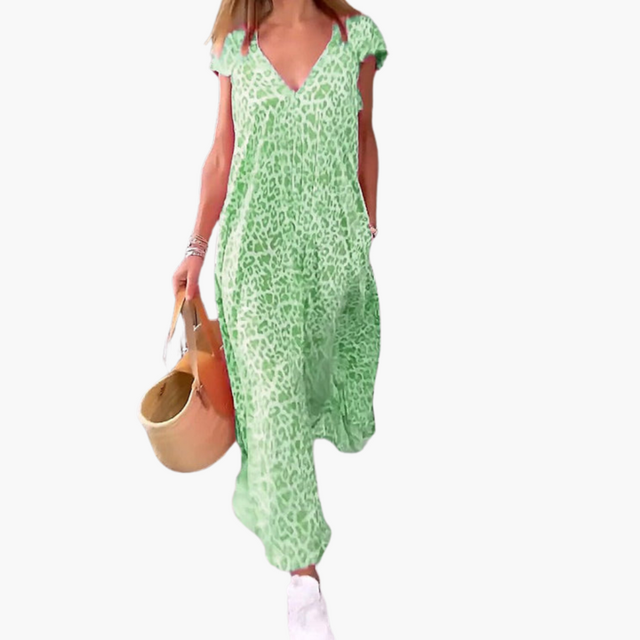 Robe maxi léopard pour femmes – Décolleté en V et coupe décontractée