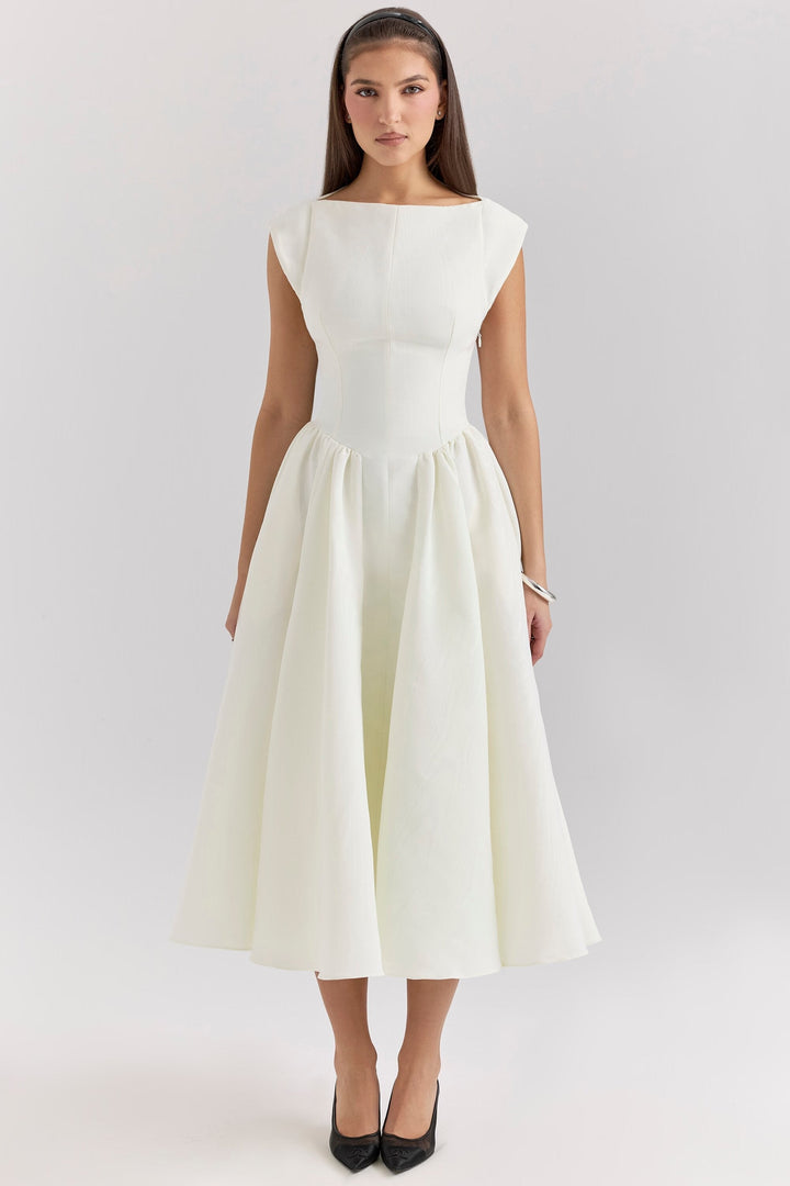 Robe Midi à Manches Courtes pour Femme Invité de Mariage