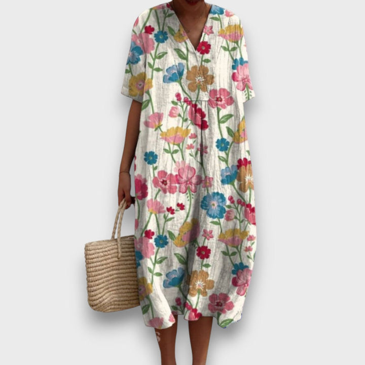 Miradie – Robe midi fleurie avec décolleté en V