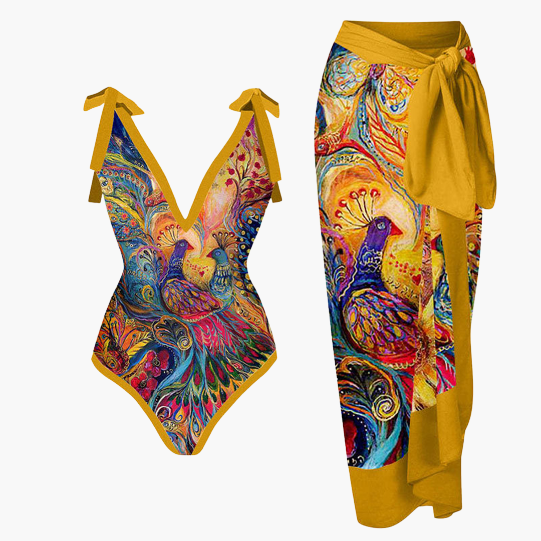 Ensemble de maillot de bain pour femmes - avec motif floral et paréo