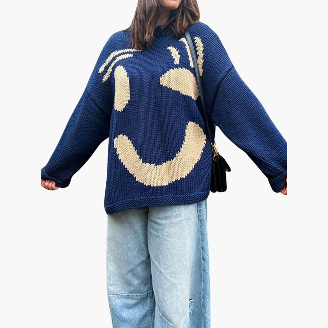 Pull en tricot pour femmes - avec coupe oversize et motif Smiley