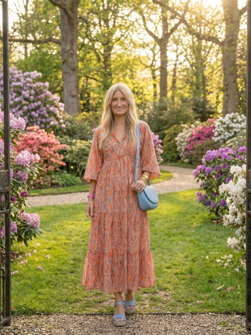 Amara | Robe midi à imprimé géométrique et décolleté en V