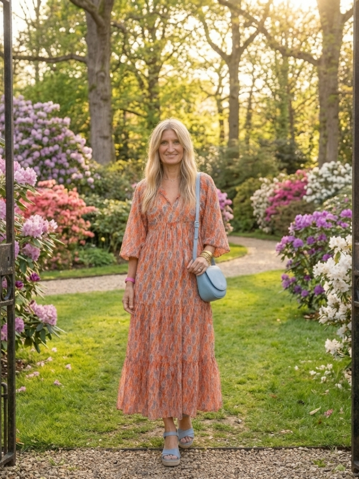 Amara | Robe midi à imprimé géométrique et décolleté en V