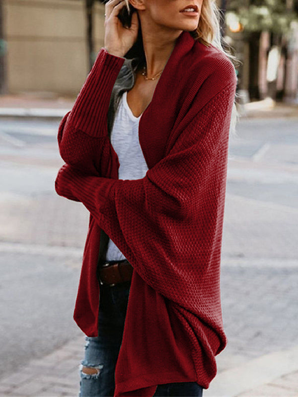Cardigan décontracté ample à manches chauve-souris, couleur unie