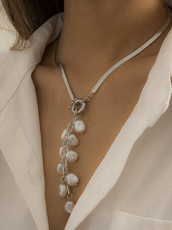 Collier Géométrique Original à Pendentif Perle