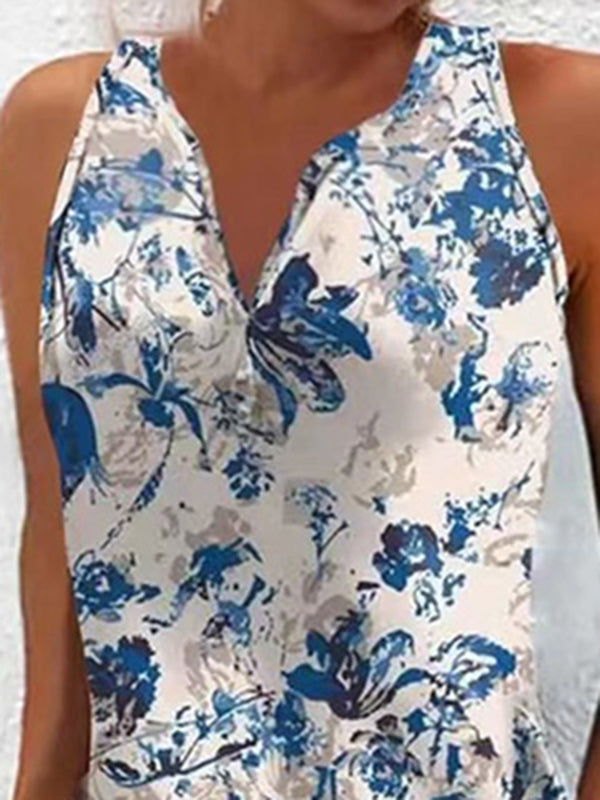 Robe courte ample imprimée grande taille, à empiècements, à col en V