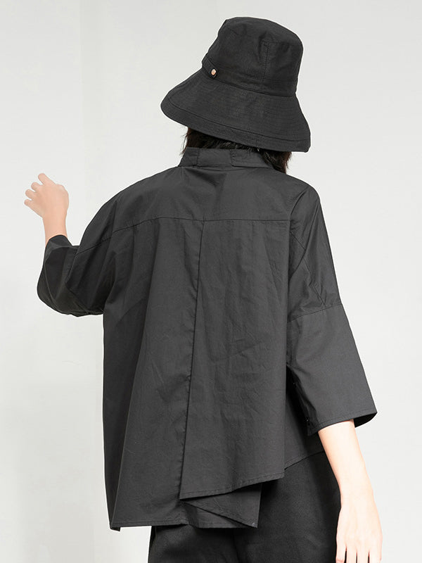 Chemisier décontracté ample à coupe irrégulière, col polo, couleur unie