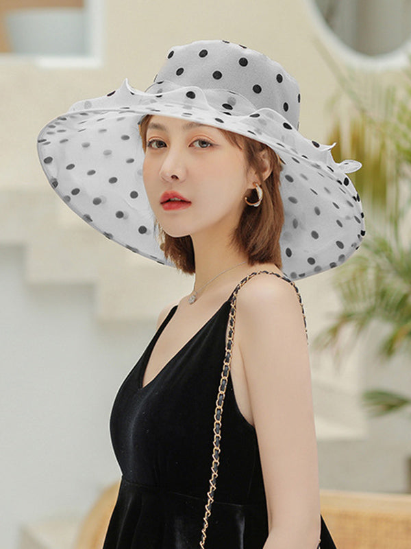 Chapeau de soleil transparent en forme de fleur, en gaze, à pois, à empiècements