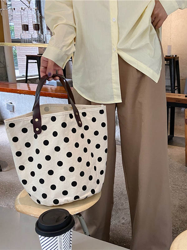 Sac seau de sac fourre-tout de maquillage imprimé à pois en toile vintage
