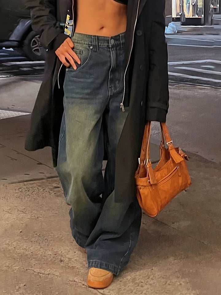 Jeans Baggy Femme | Jambe Large Avec Légère Lavage