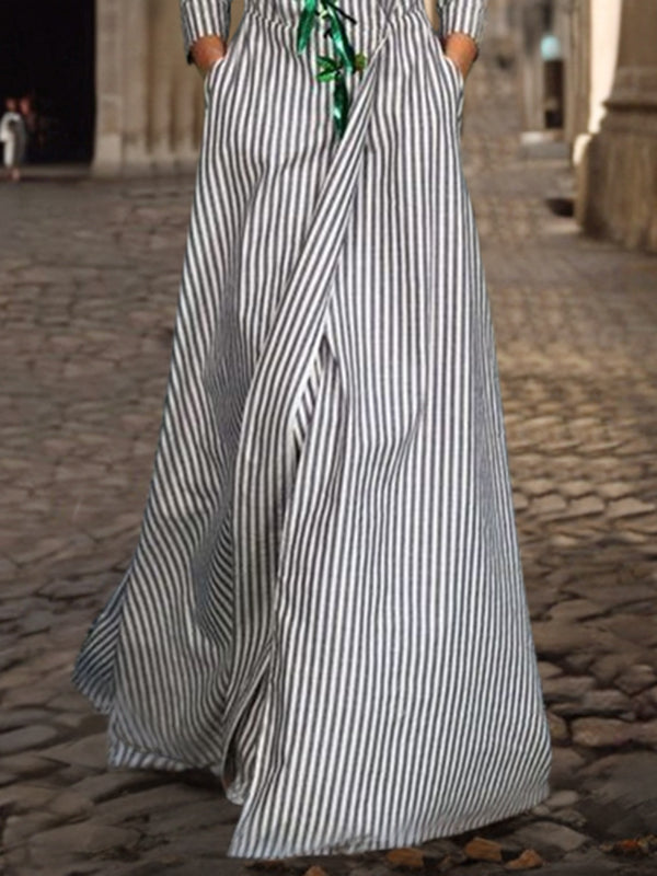 Robe chemise ample asymétrique rayée coupe trapèze, à empiècements, à col en V