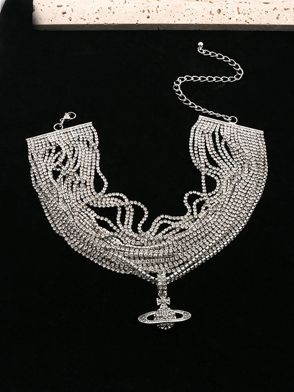 Collier géométrique brillant à chaîne, à strass