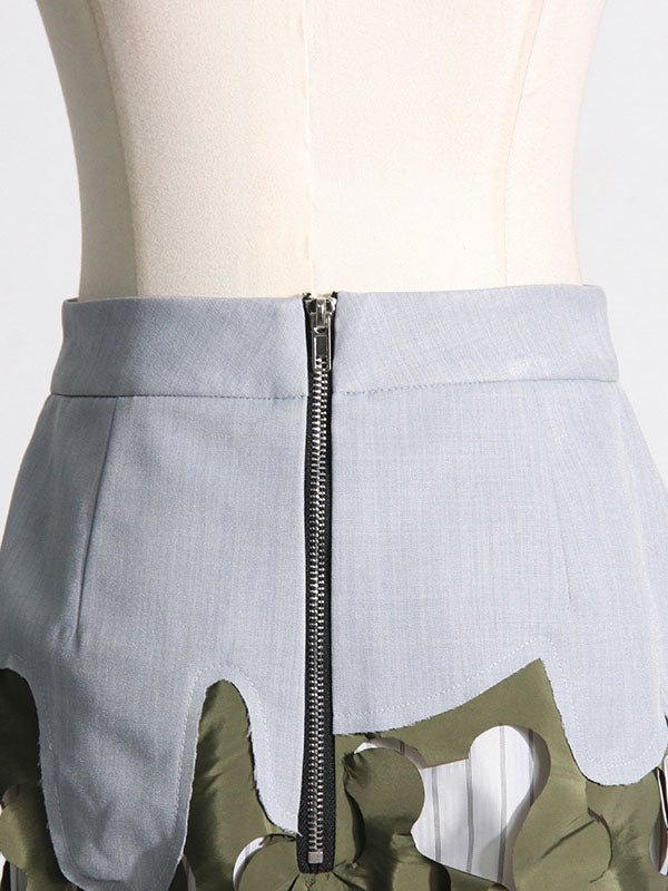 Jupe ample asymétrique fendue sur le côté taille haute, à empiècements, à fermeture éclair