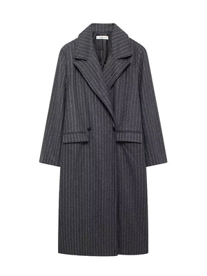 Manteau en laine ample rayé à manches longues, à empiècements, à col revers